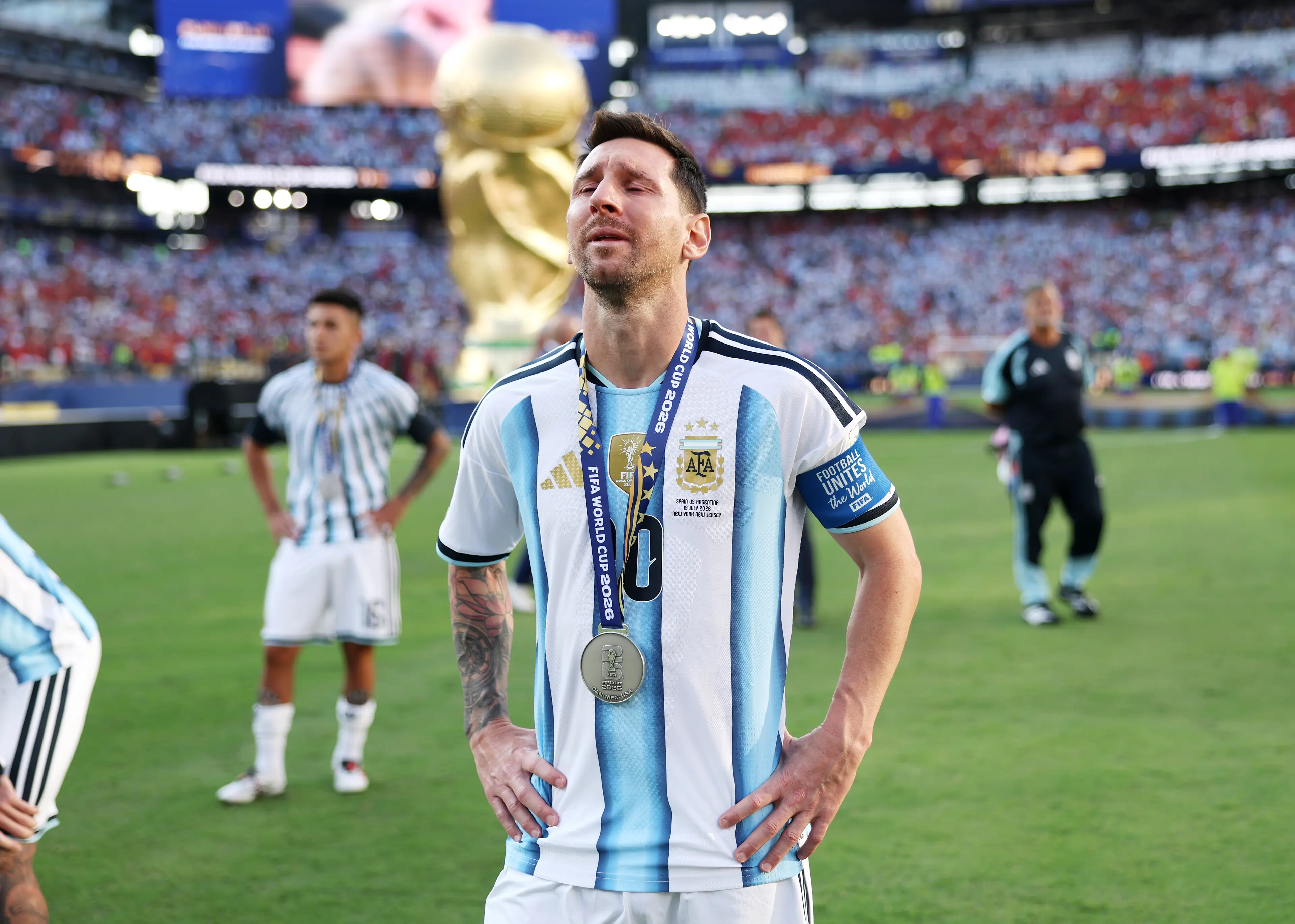 Lionel Messi was in tears after the match (Maja Hitij - FIFA/FIFA via Getty Images)