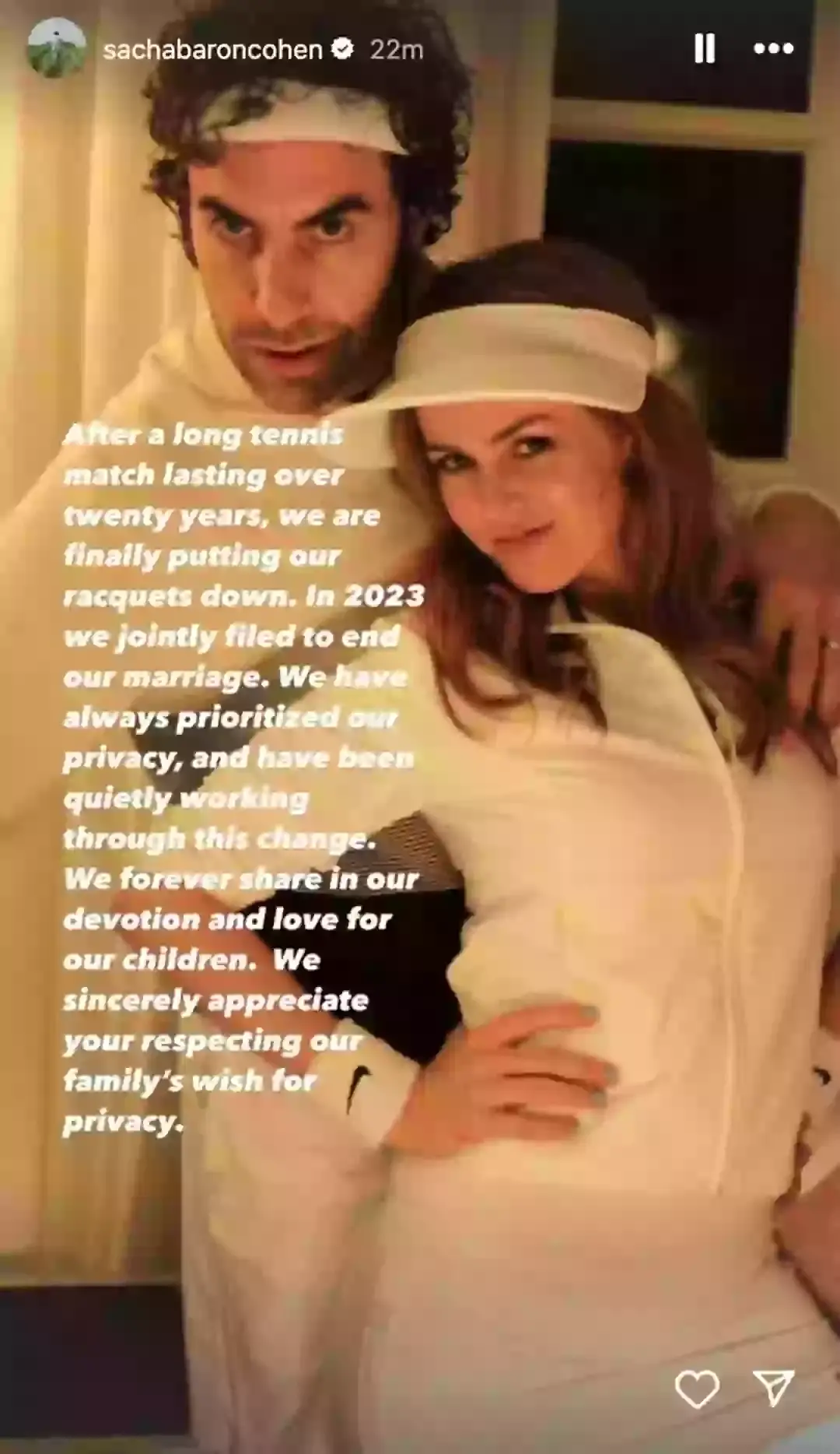 The pair announced their split last year (Instagram/@sachabaroncohen)
