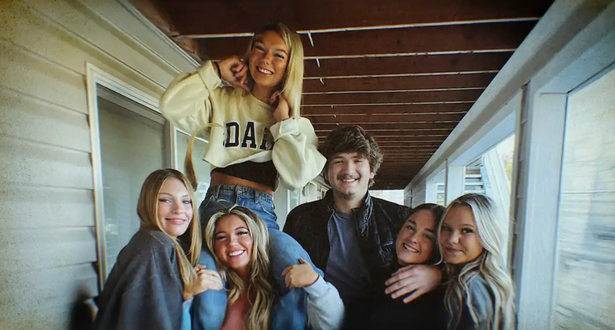Madison Mogen, Kaylee Goncalves, Xana Kernodle and Ethan Chapin, alongside surviving roommates Dylan Mortensen, far left, and Bethany Funke, far right (Handout)