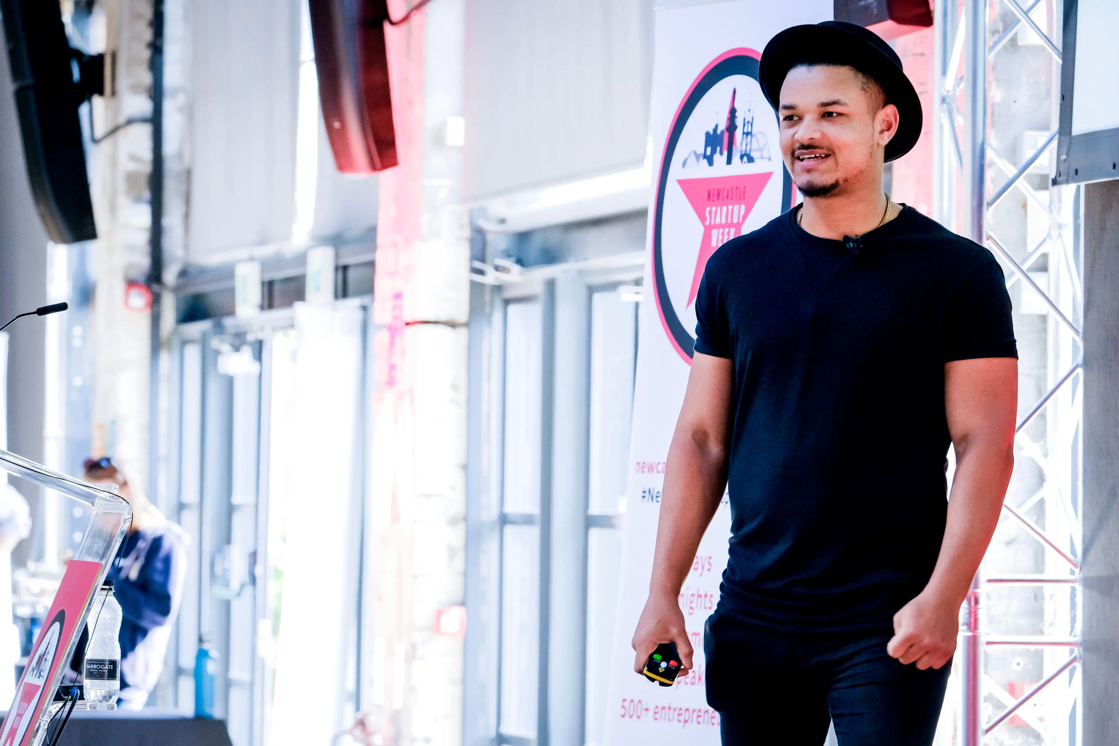 Steven Bartlett speaks onstage at Newcastle Startup Week 2019.