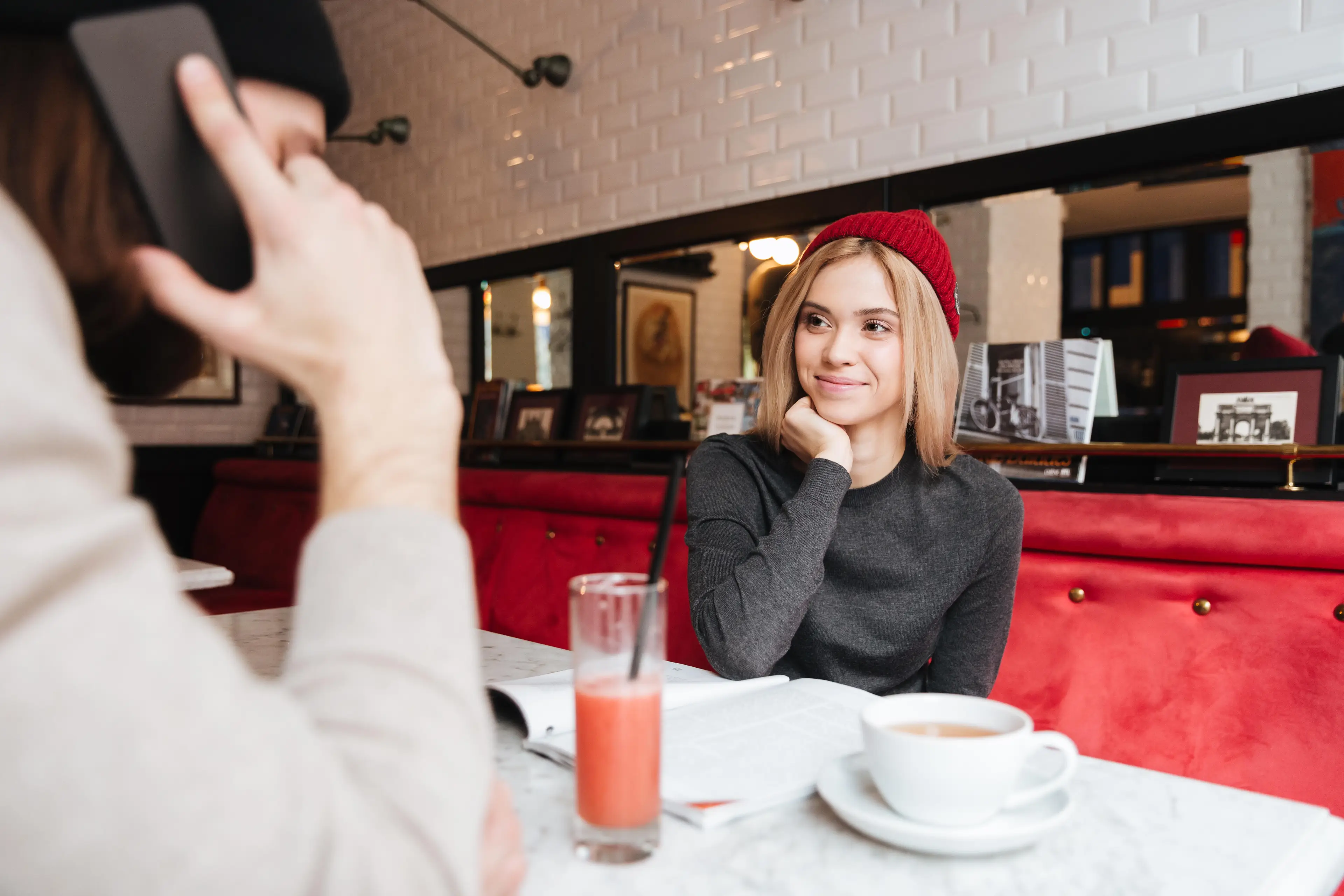 She’s smiling but inside she’s planning ways to dump him.