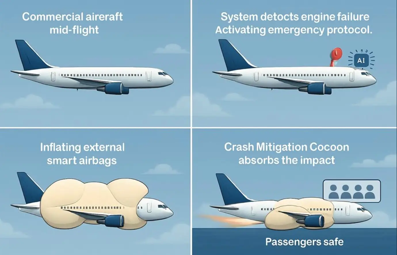 The AI-powered system would use huge airbags to cushion the landing of doomed planes (Project Rebirth)