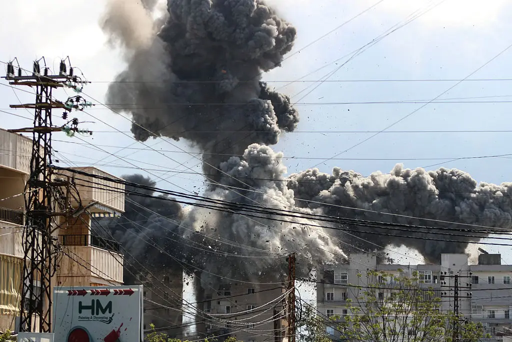 Smoke from an Isreali strike on the Lebanese city of Tyre today (Kawnat HAJU / AFP via Getty Images)