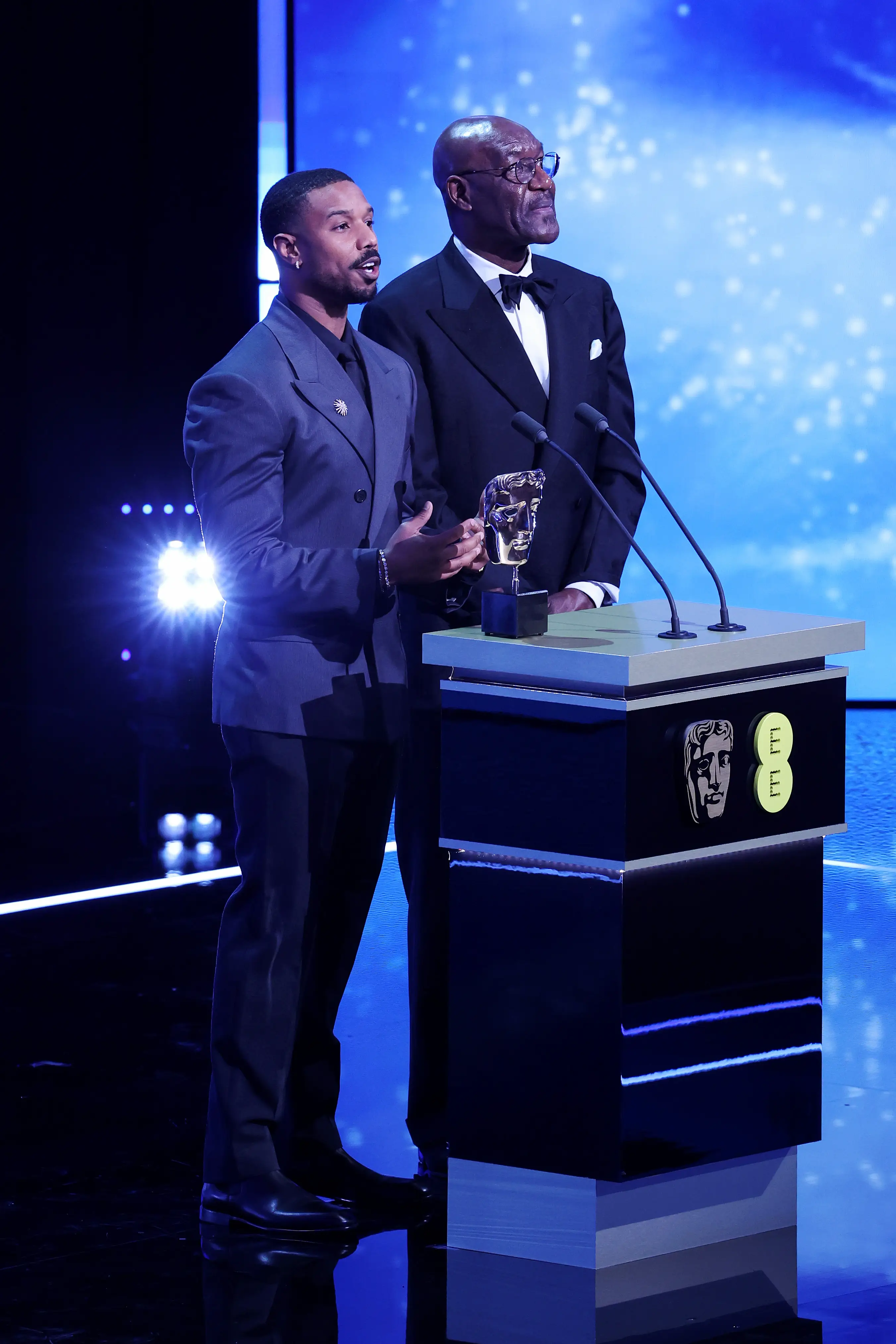 Michael B Jordan and Delroy Lindo appeared on stage to present the award for best visual effects (Tristan Fewings/BAFTA/Getty Images for BAFTA)