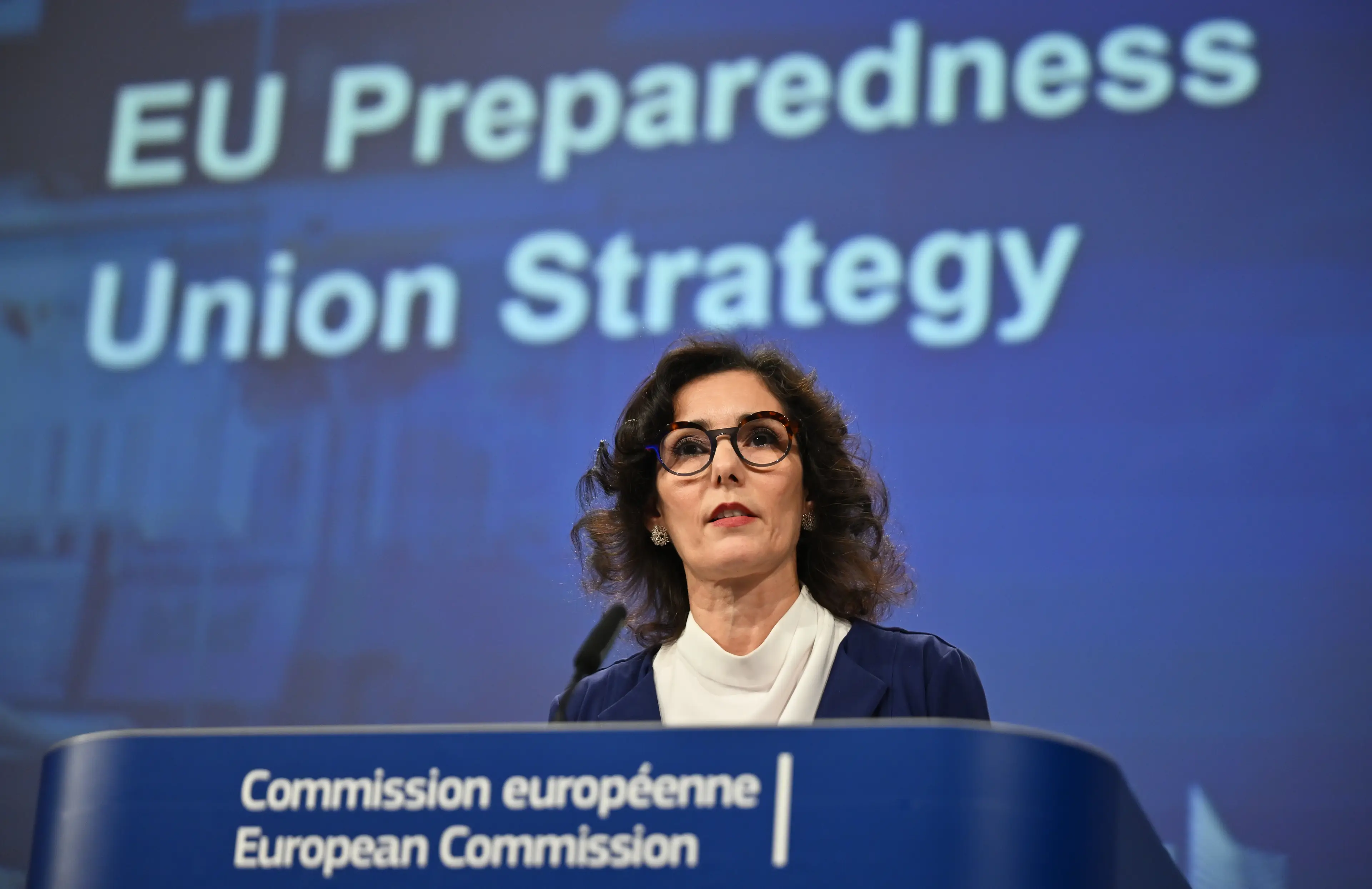 EU crisis commissioner Hadja Lahbib warned that the 'threats facing Europe are more complex than ever' (Dursun Aydemir/Anadolu via Getty Images)