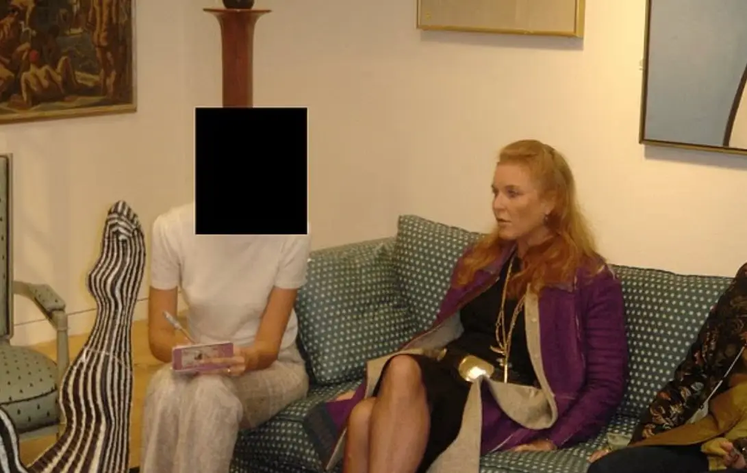 One shows her on a sofa alongside an unidentified woman (Department of Justice)