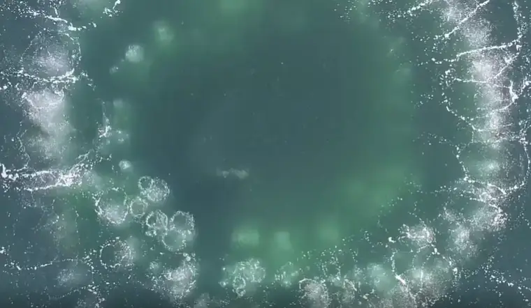 The clip shows strange bubbles forming in the ocean (Reddit)