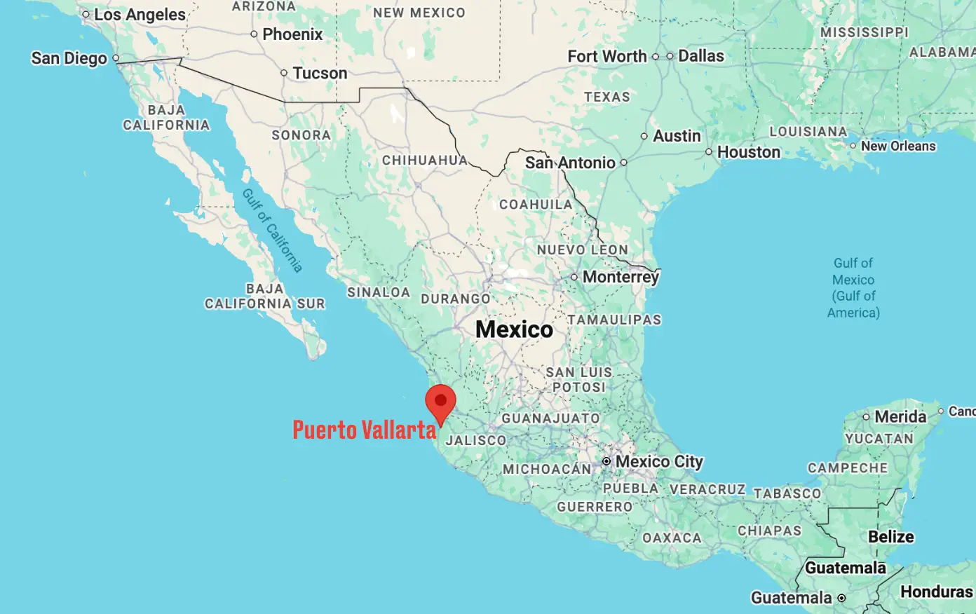 Puerto Vallarta is situated on Mexico’s Pacific coast (Google Maps)