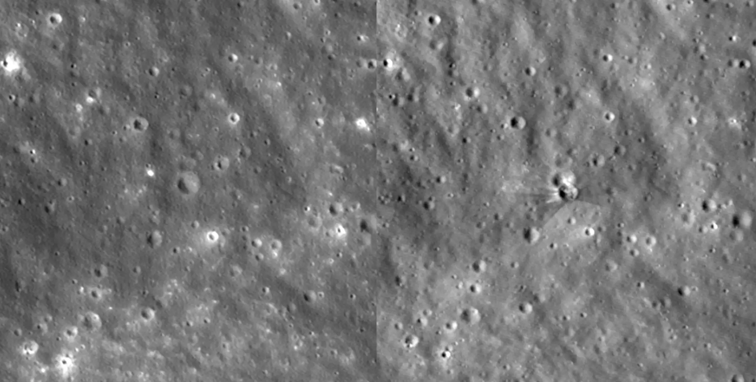 NASA has revealed this before and after of the crash (NASA Goddard/Intuitive Machines)