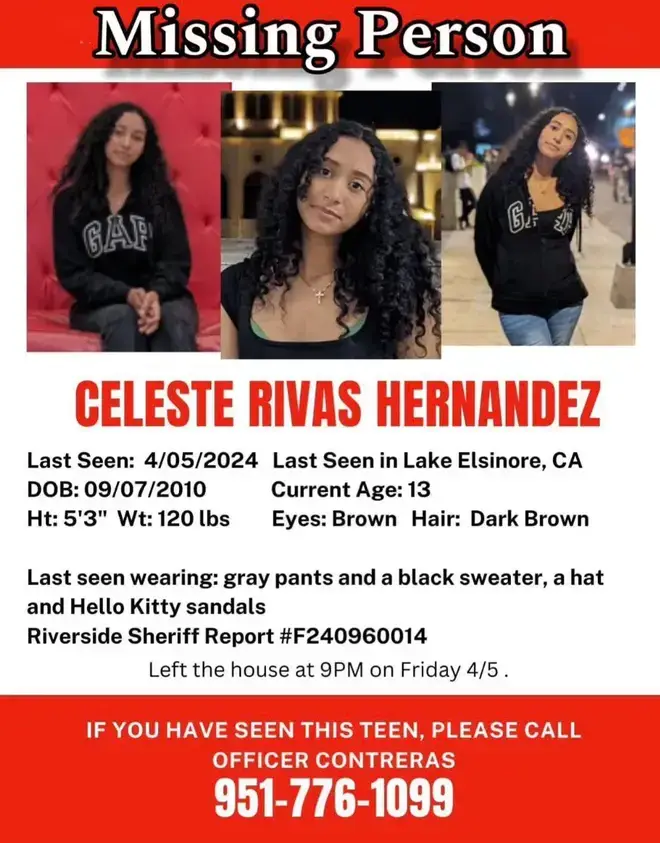 Celeste Rivas had gone missing from Lake Elsinore, California, last year (Handout)