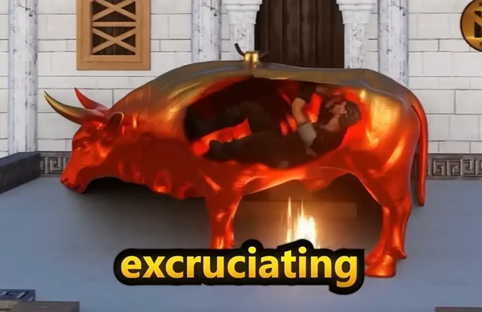The simulation showing the Brazen Bull in action has left people horrified (YouTube/Insight Fusion)