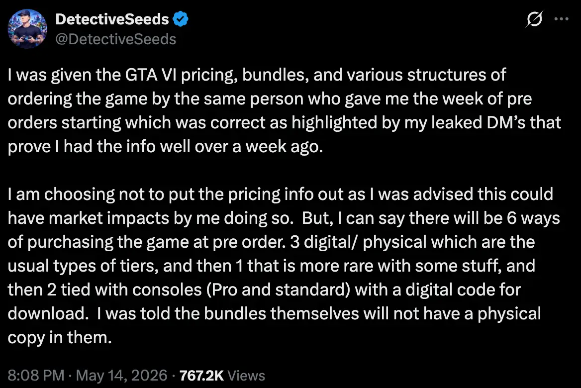 The supposed price leak for GTA 6 (X)
