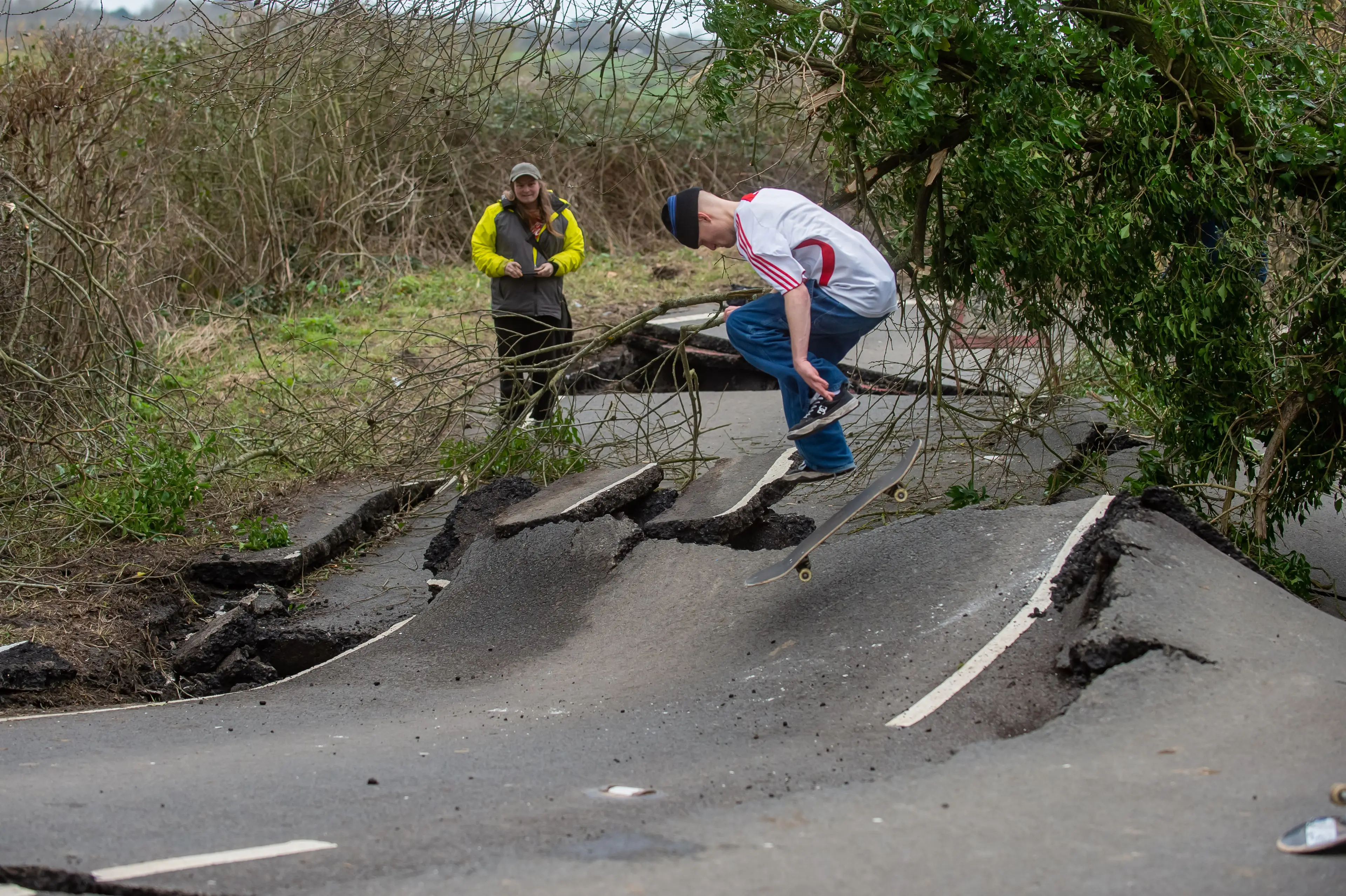 Skateboarders have been using the road.
