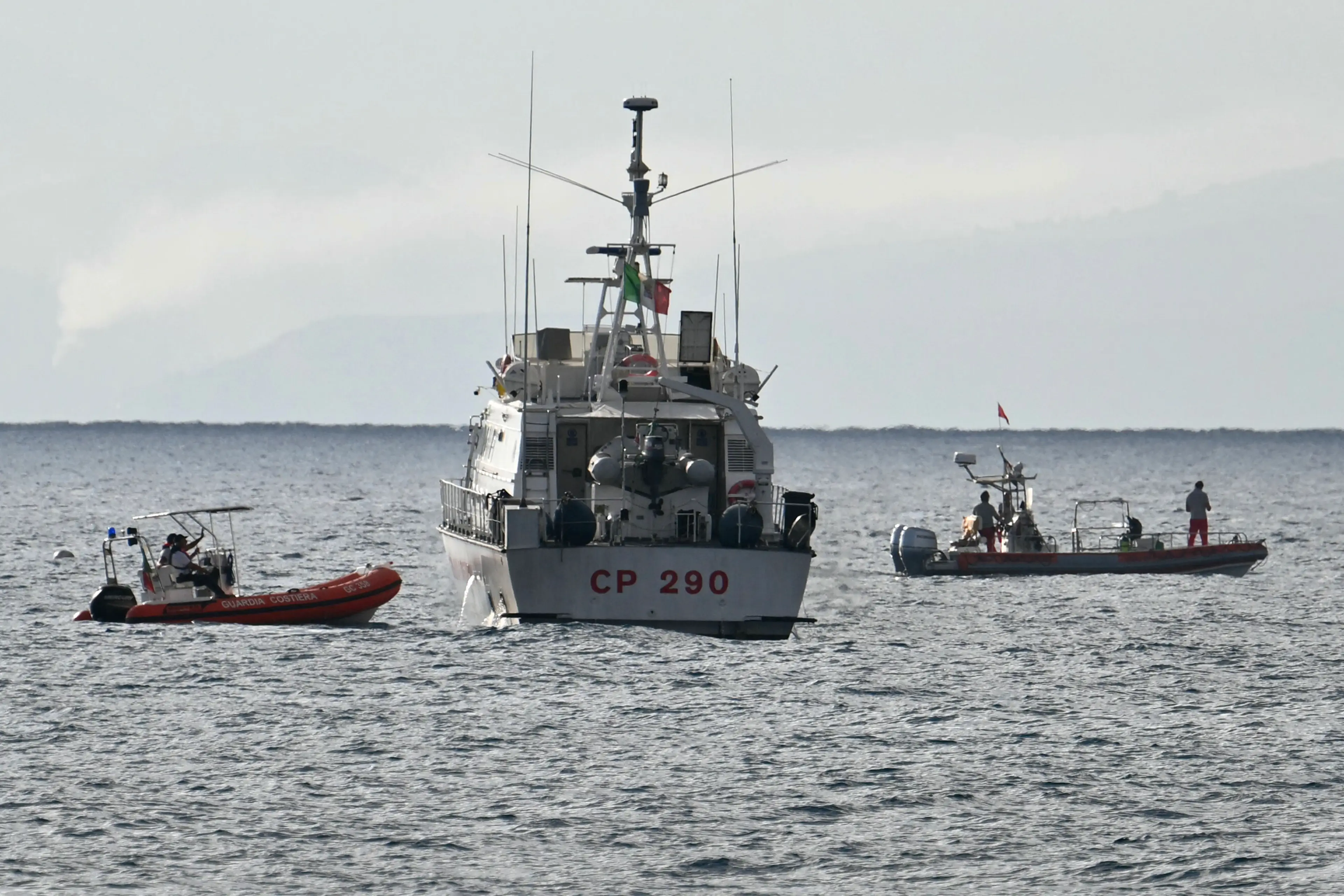 Rescue ships operate off Porticello near Palermo after the British-flagged luxury yacht Bayesian sank. (ALBERTO PIZZOLI/AFP via Getty Images)
