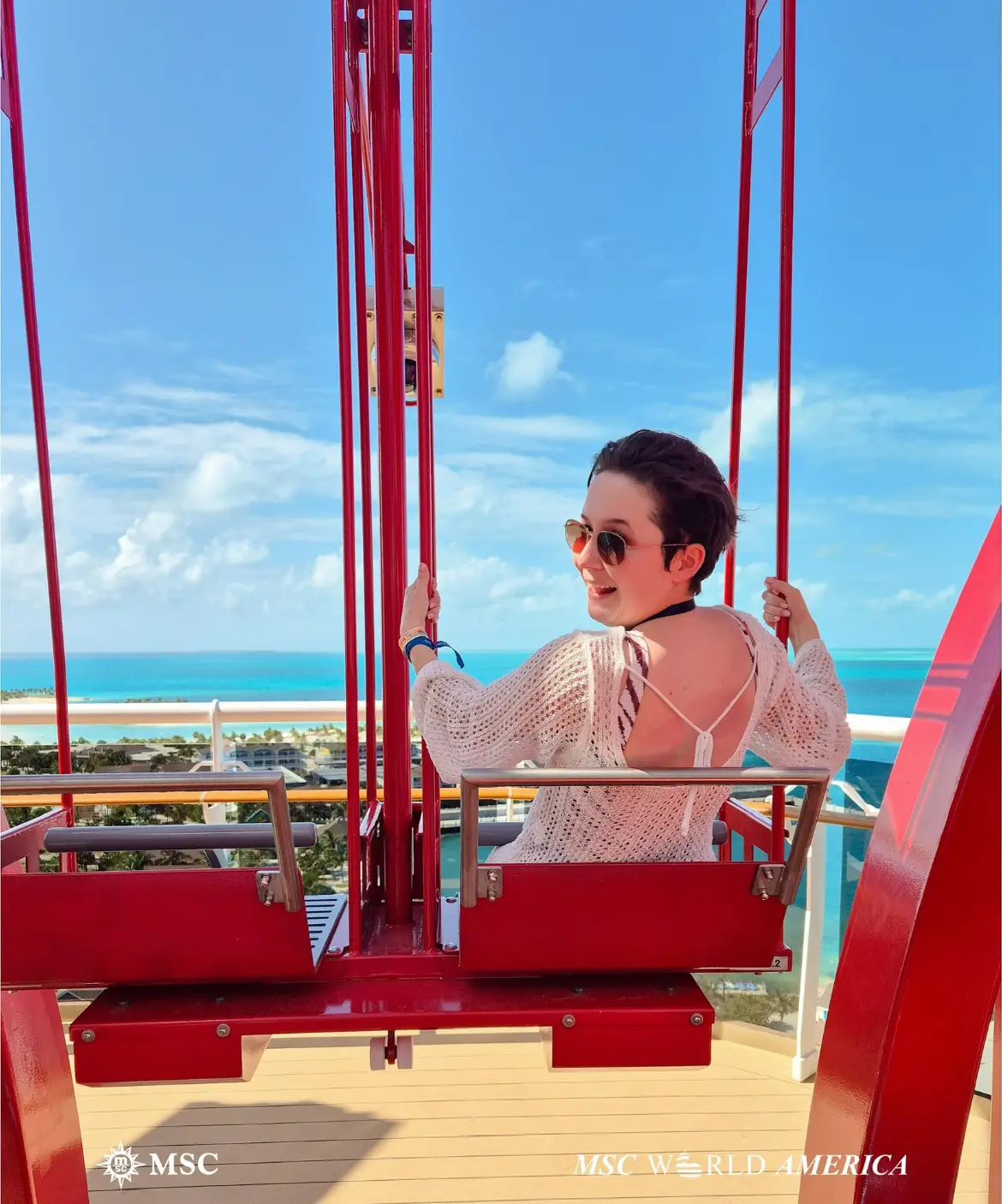 The Cliffhanger swing ride was one of my highlights from World America and yes, it's absolutely more scary than it looks (LADbible/MSC Cruises)