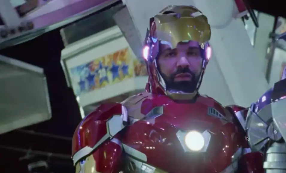 Drake also dressed up as Iron Man with a fully functioning helmet (YouTube/Drake)