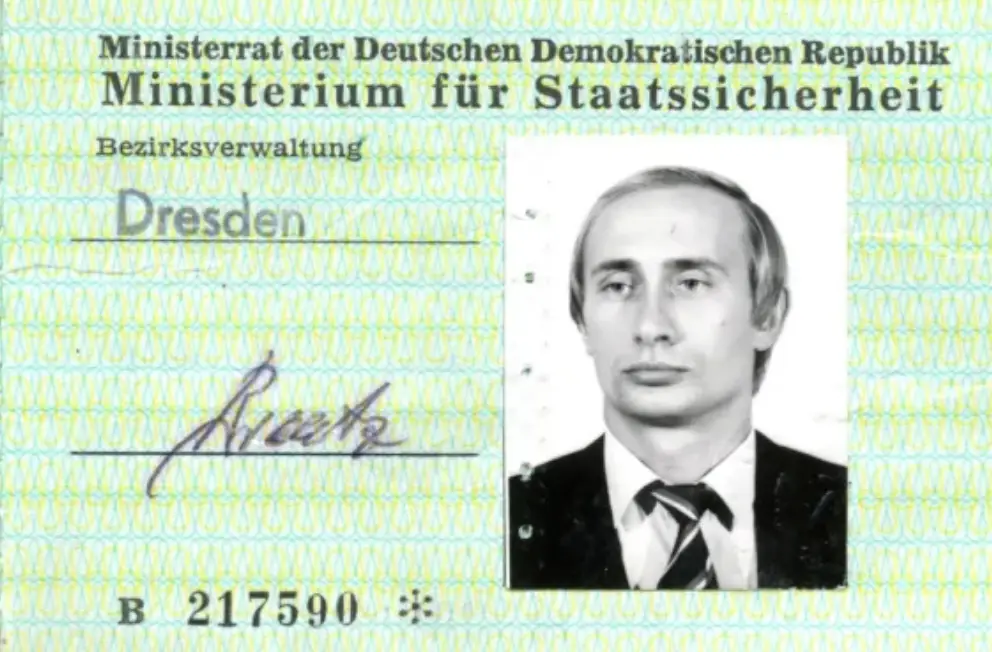 An image of a young Vladimir Putin shown on his Stasi ID card during his 1984-1990 tenure in East Germany (BSTU)