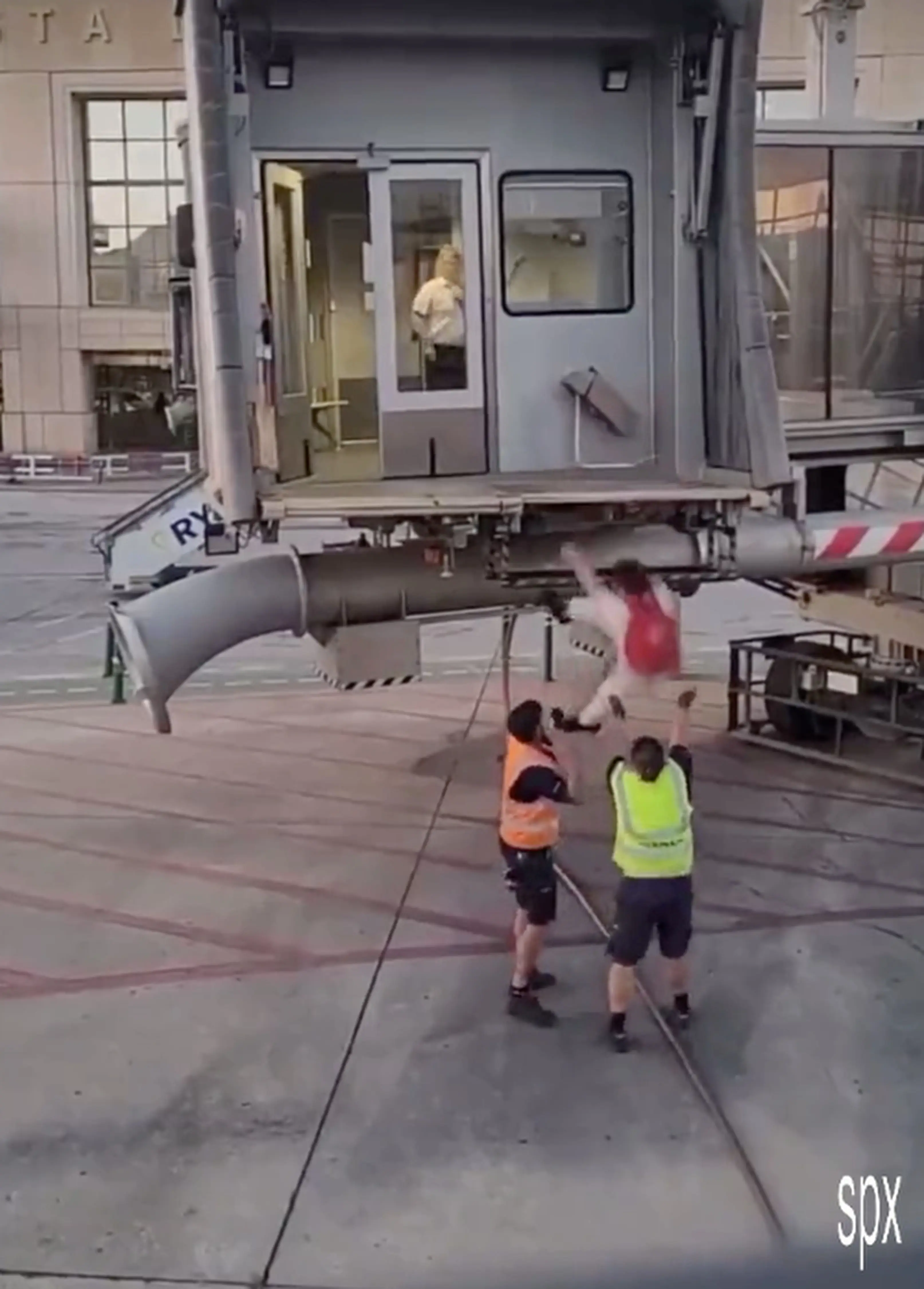 The man tried to climb down but ended up falling off.