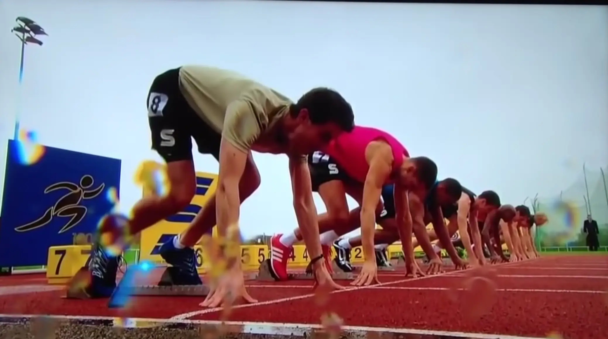 The assembled sport stars on the starting line.