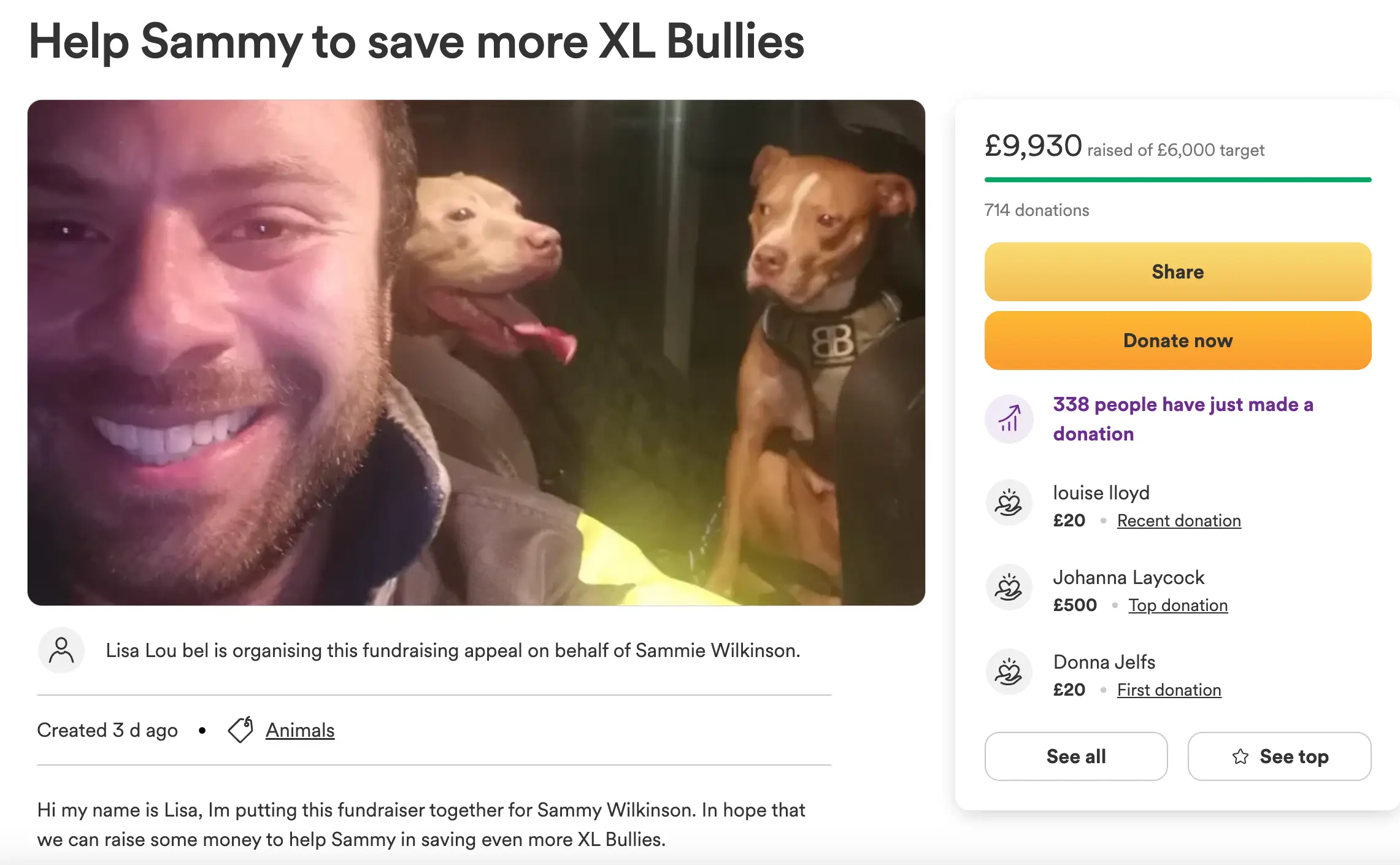 A GoFundMe page for Sammy has been set up.