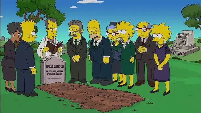 Moe's headstone is visible in the background (Fox)