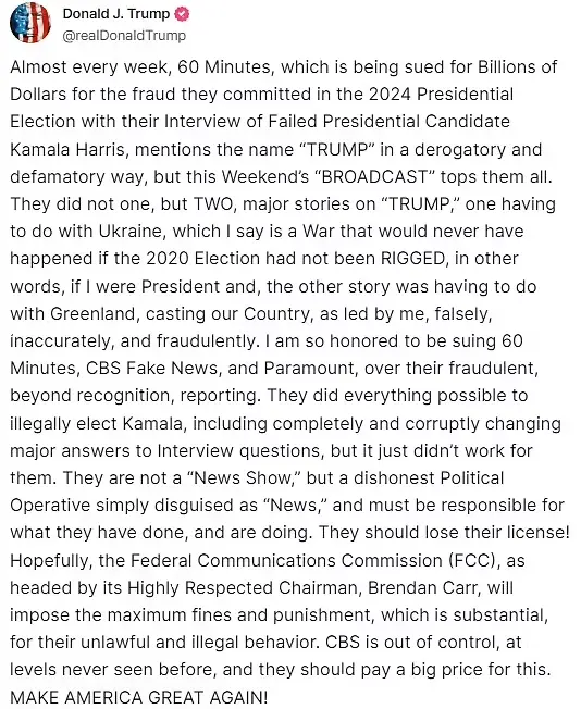 Donald Trump's latest social media rant (Donald Trump/Truth Social)