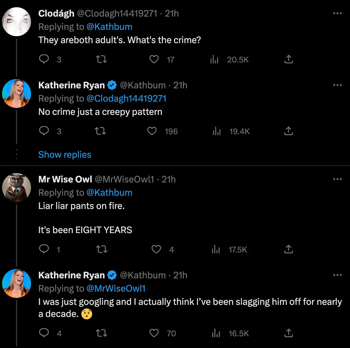 Ryan called the age of DiCaprio's previous partners a 'creepy pattern'.