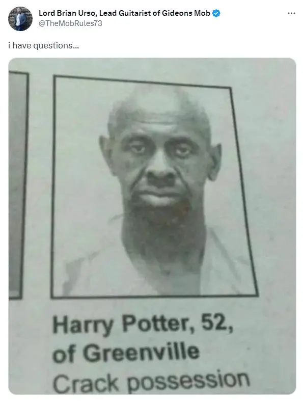 The mugshot was shared on Twitter.