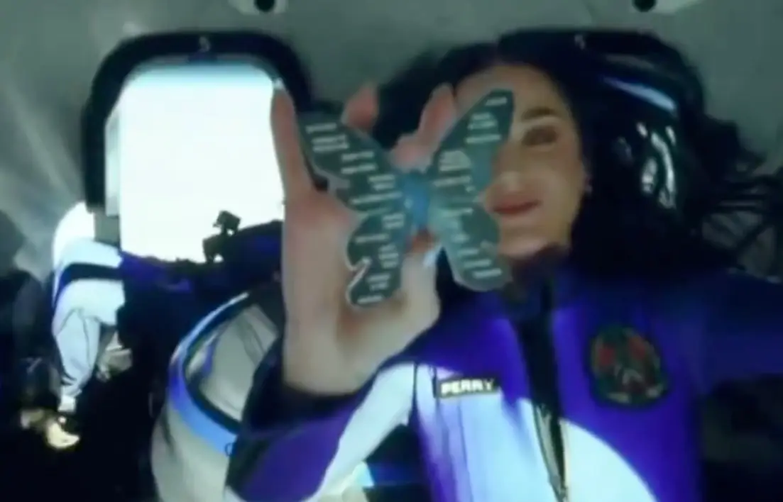 Katy Perry did some promo for her upcoming tour during the Blue Origin flight and unknowingly might have ended the Flat Earth debate (YouTube/Blue Origin)