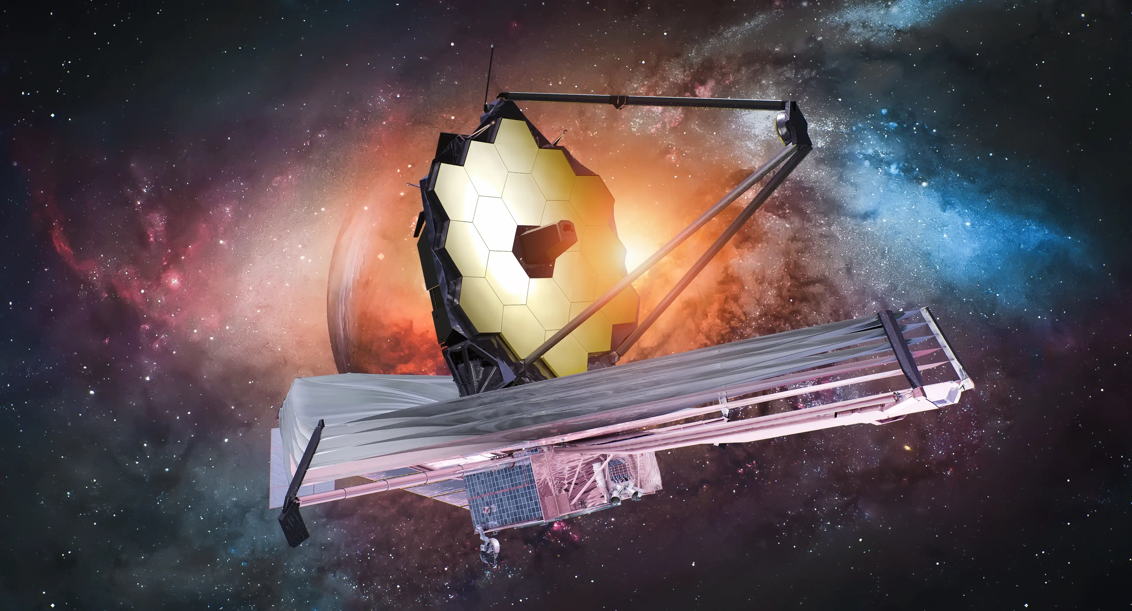 CGI of the James Webb Space Telescope floating through space (NASA/Getty Stock Images)