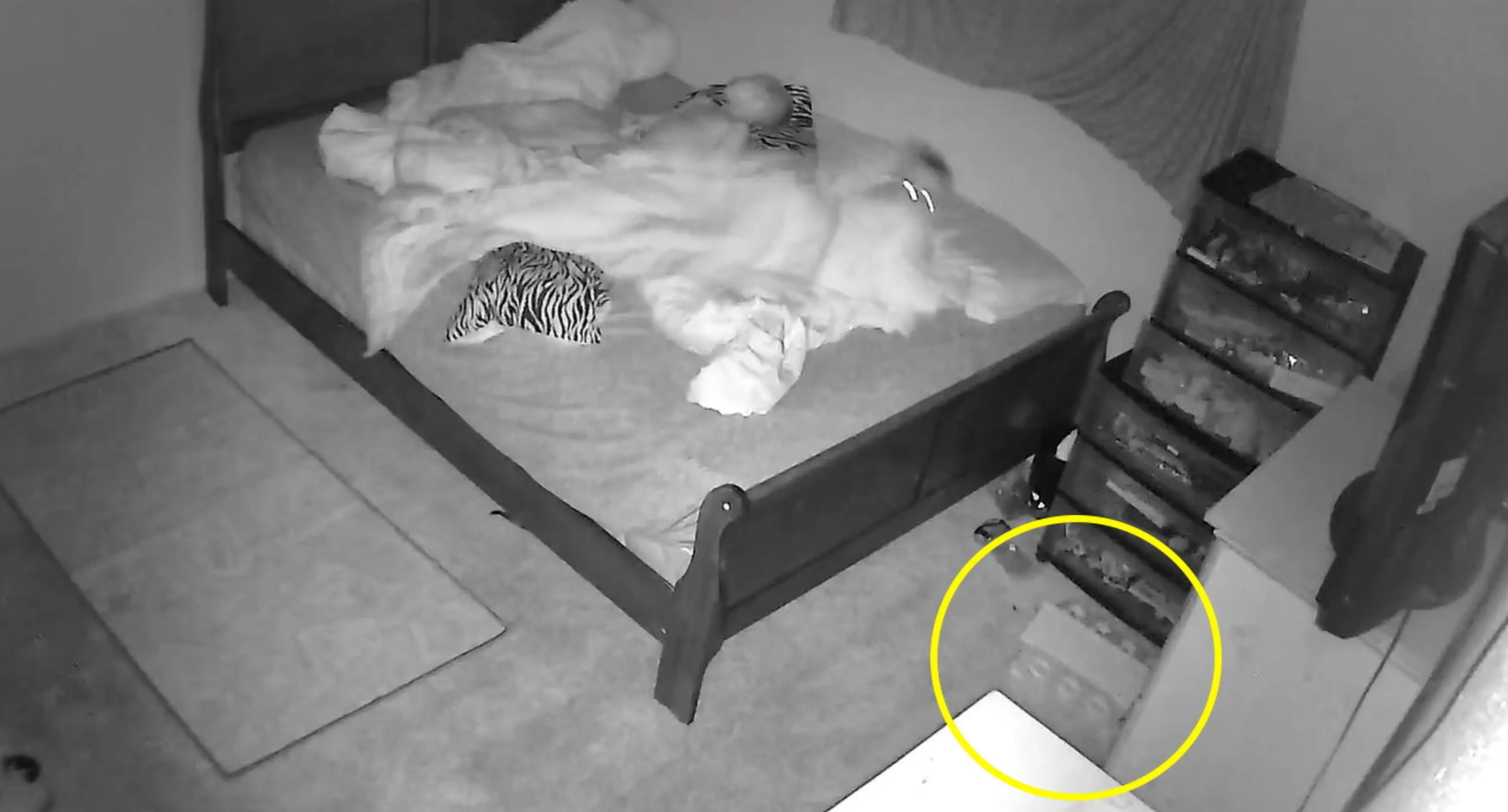 A step-mum who was shouting at her kids for constantly messing about at night has uncovered a 'sinister truth' after CCTV had captured a 'ghost' pushing their toy box off the shelf.