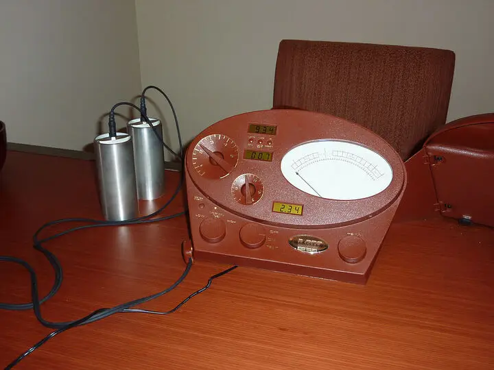 An E-meter used by the Church of Scientology in Quebec City, Canada, pictured in 2010 (Gaétan POULIOT/AFP via Getty Images)