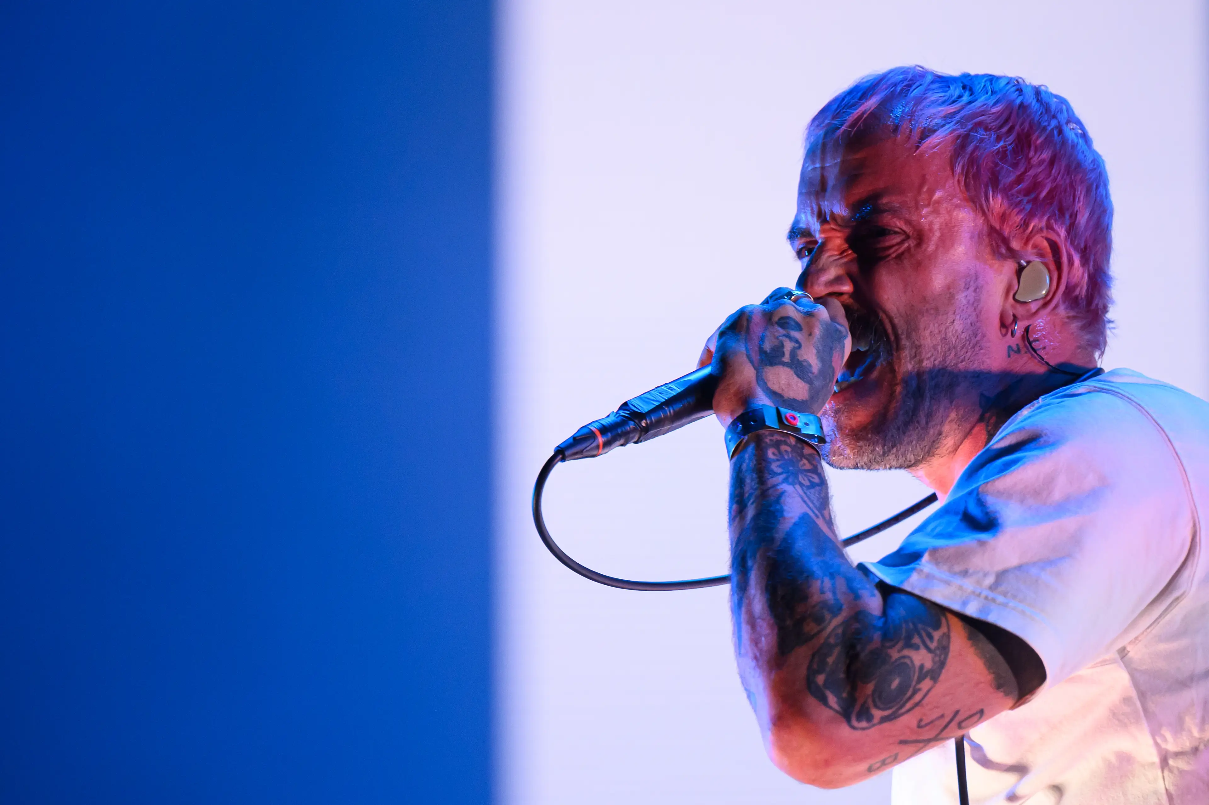 Joe Talbot lead the crowd in the chant. (Leon Neal/Getty Images)