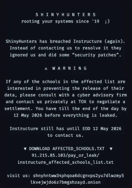 ShinyHunters has issued a fresh warning to Instructure (ABC)