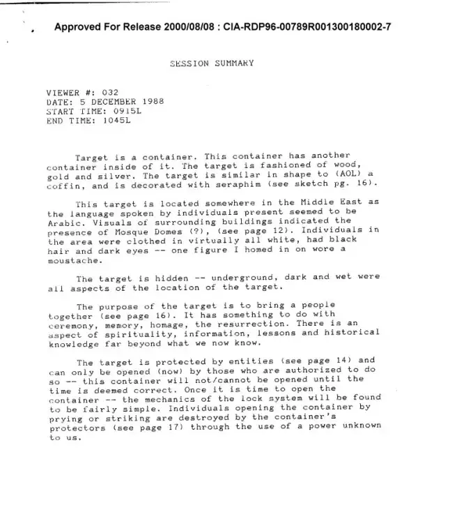 Apparently, they've got eyes on the Ark of the Covenant in 1988 (CIA)