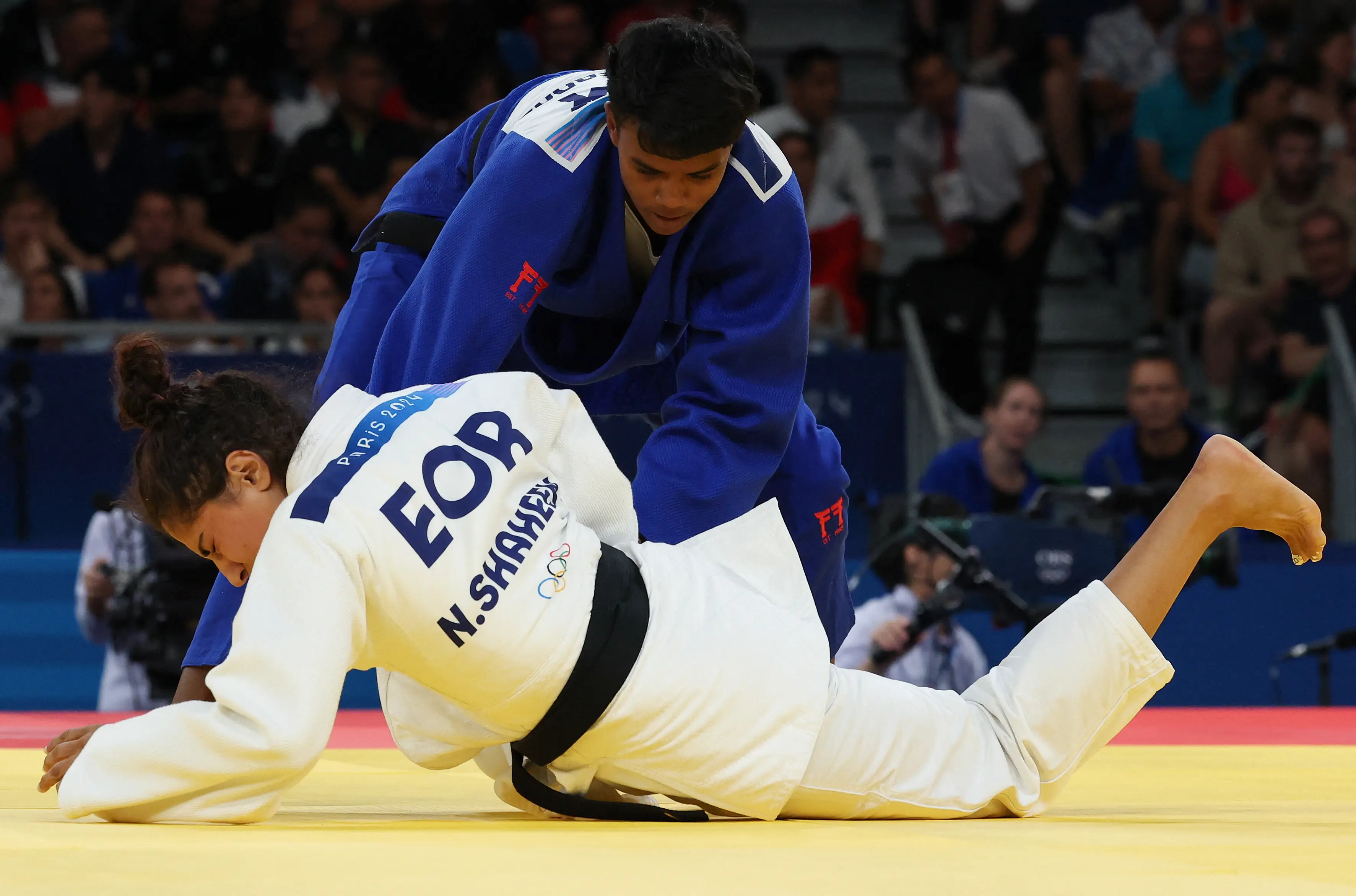 Refugee Olympic Team's Nigara Shaheen competes in the judo during the 2024 Paris Olympics (JACK GUEZ/AFP via Getty Images)