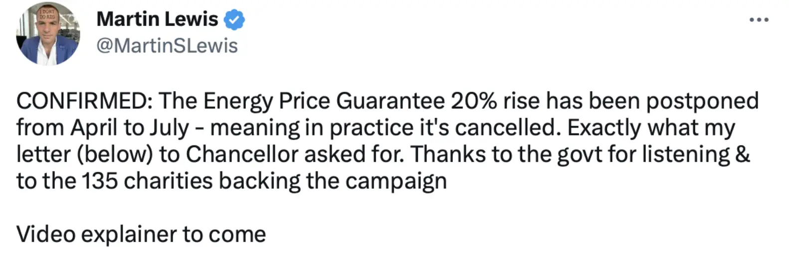 Martin Lewis spoke about the recent government's U-turn on social media.