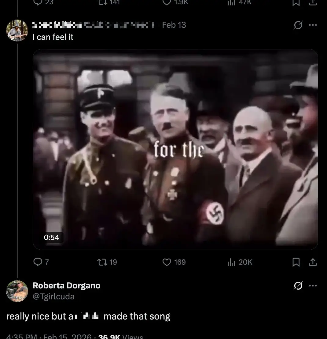 Posts linked to Dorgan via an X account show extremist racist and pro-Nazi views (X)