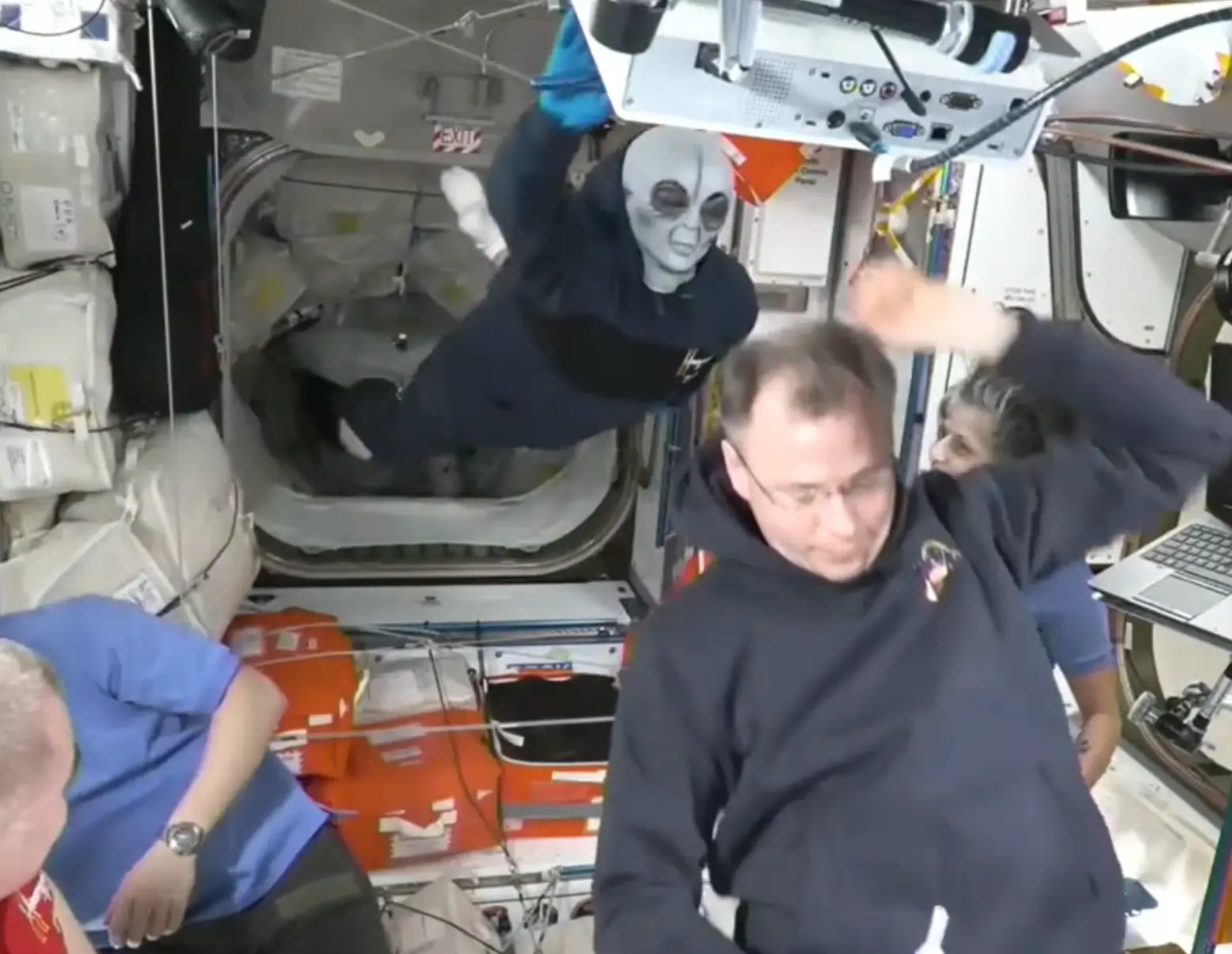 Apparently they keep an alien mask around to scare new arrivals on the ISS (NASA)