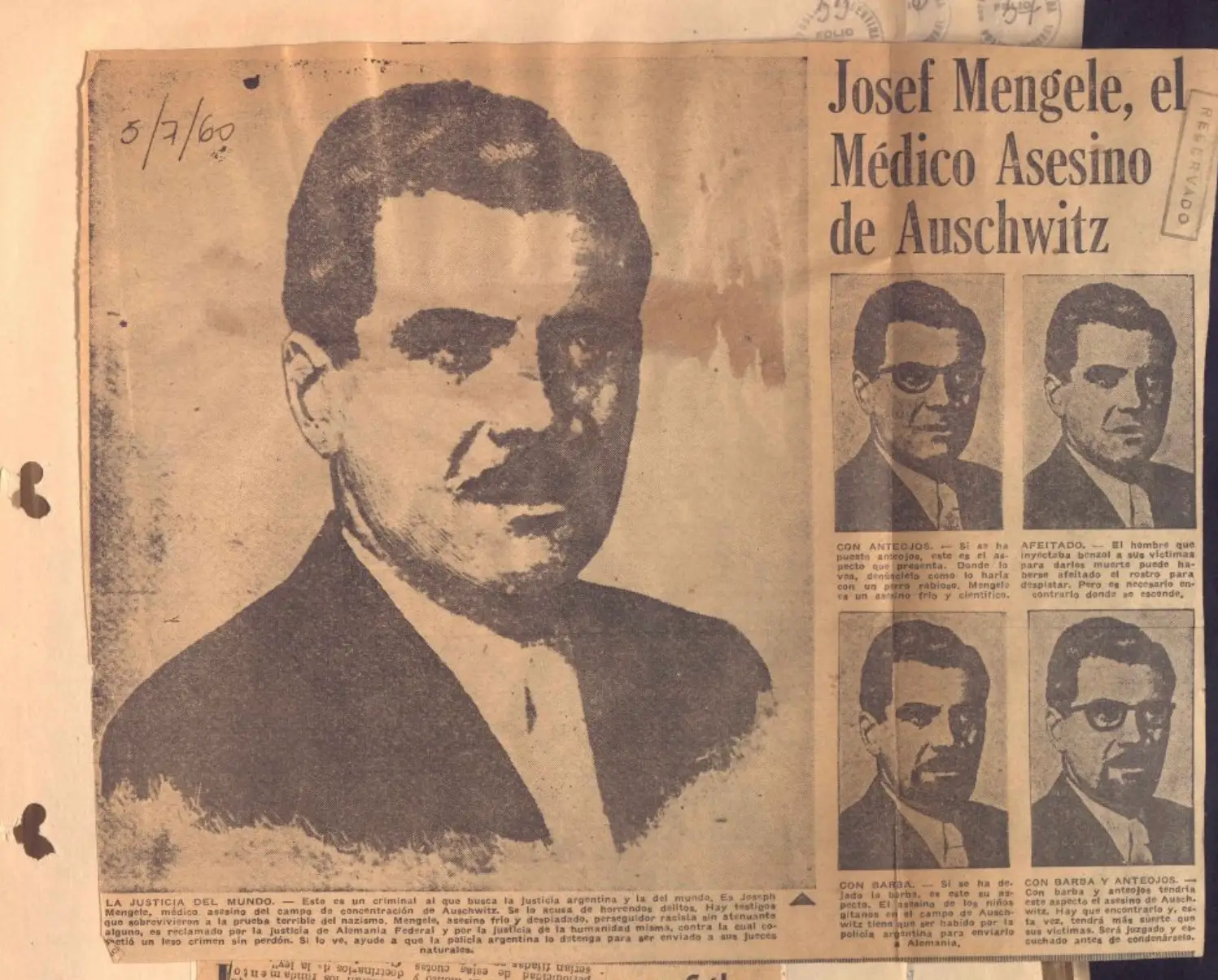 The documents dig into the movements of Auschwitz's 'Angel of Death' Dr Josef Mengele (Argentina General Archive of the Nation)