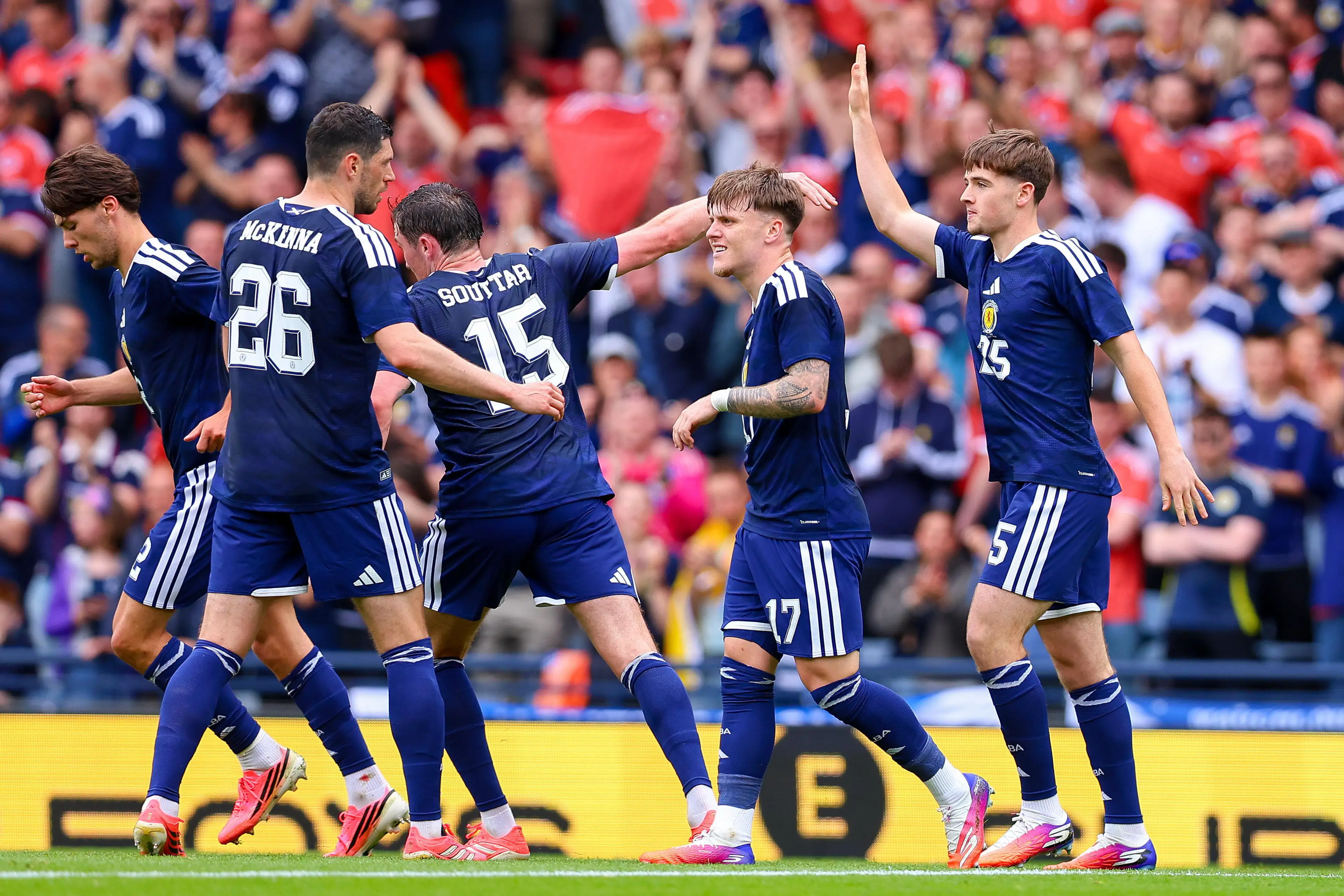 Scotland stars celebrate against Curacao. (Ryan Crockett/DeFodi Images/DeFodi via Getty Images)