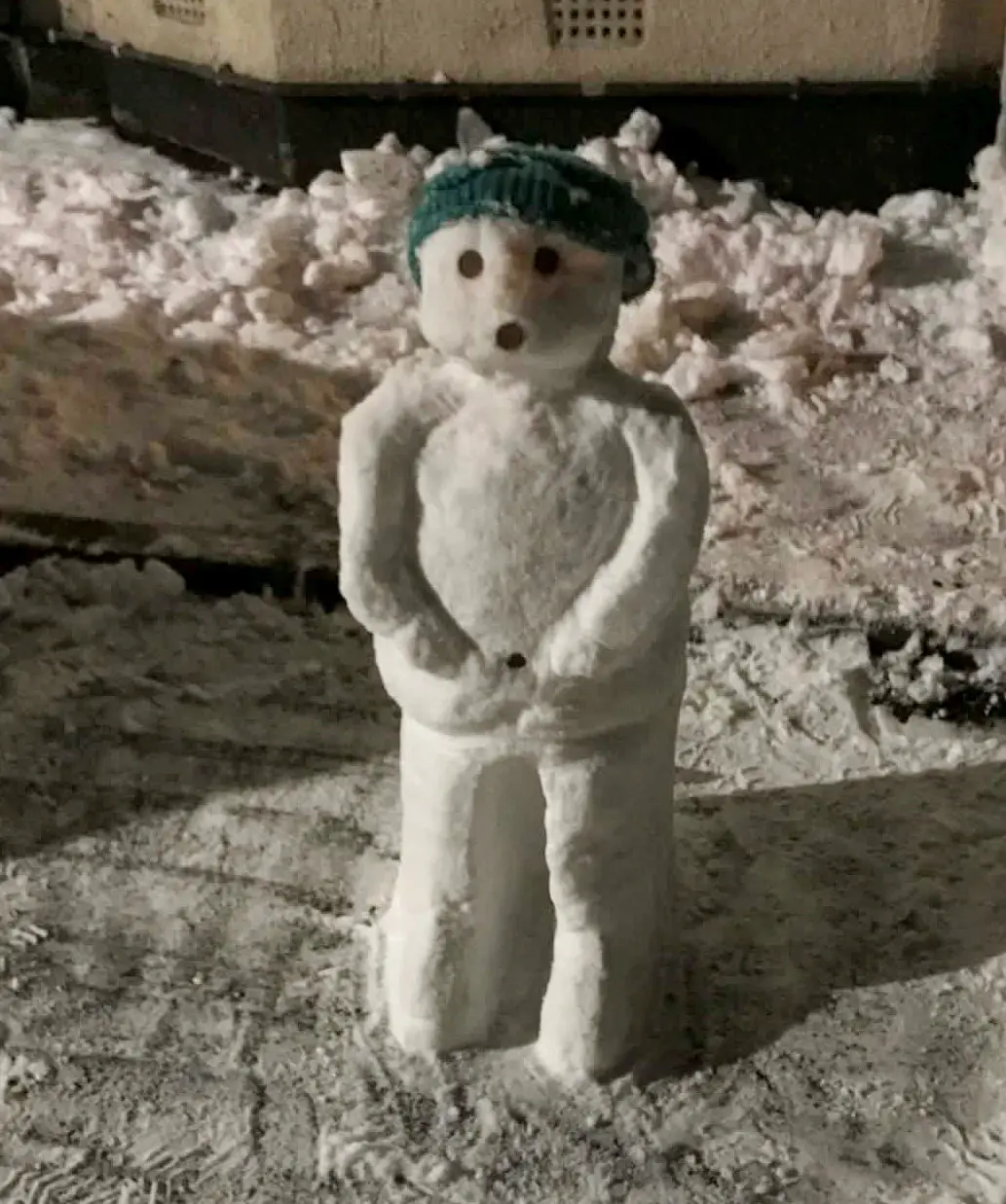 His dad Steve built him a replacement 'snow child' and set up a camera to spot anyone who'd topple it (Steve Curtis / SWNS)