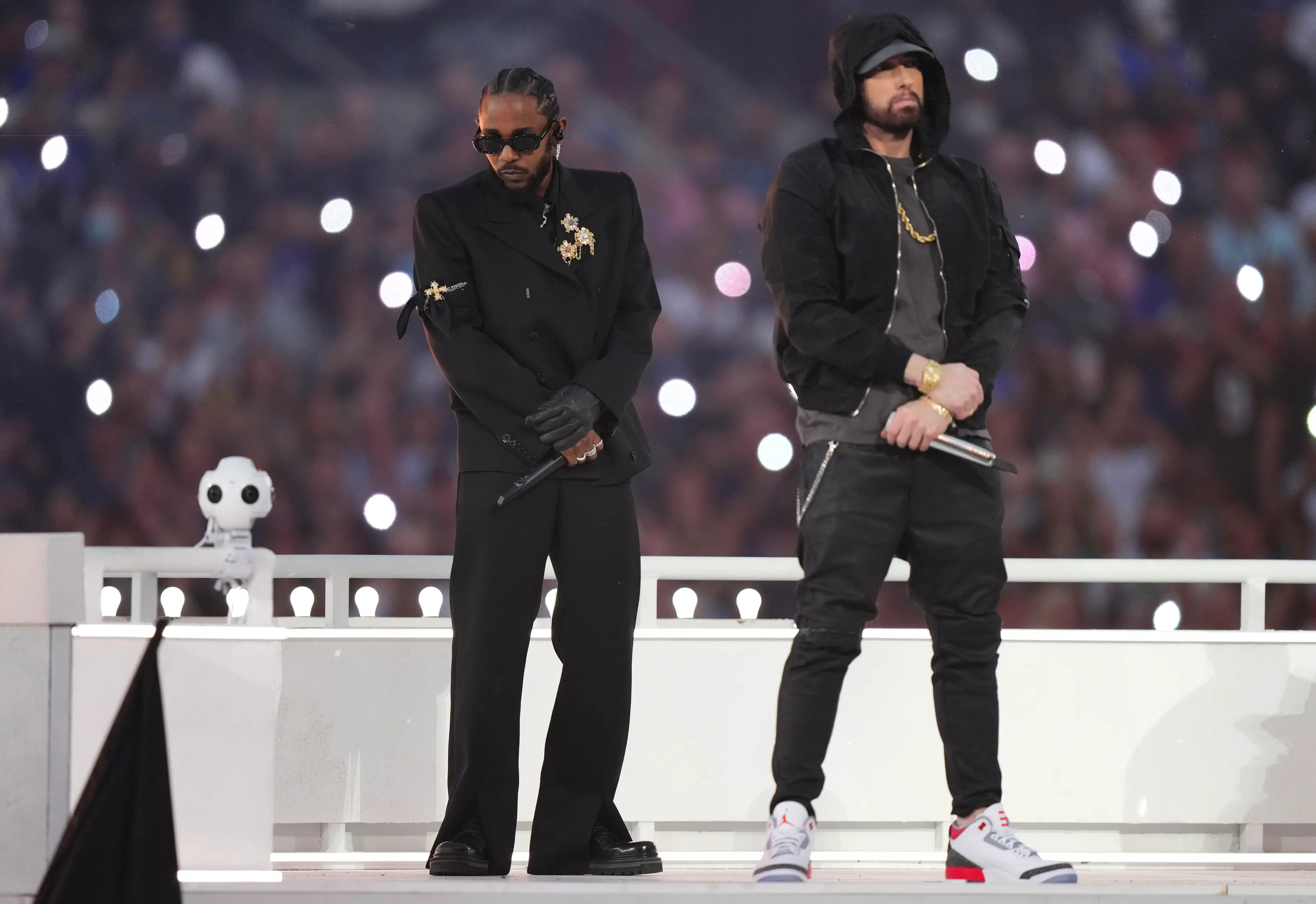 The pair shared the stage at the Super Bowl in 2022. (Cooper Neill/Getty Images)