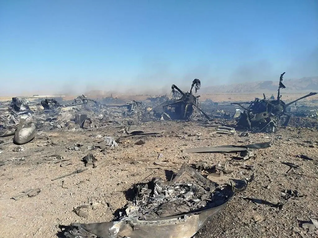 Wreckage is seen from what Iranian authorities say is a U.S. military helicopter (Iran's Ministry of Culture and Islamic Guidance/Handout via Getty Images)