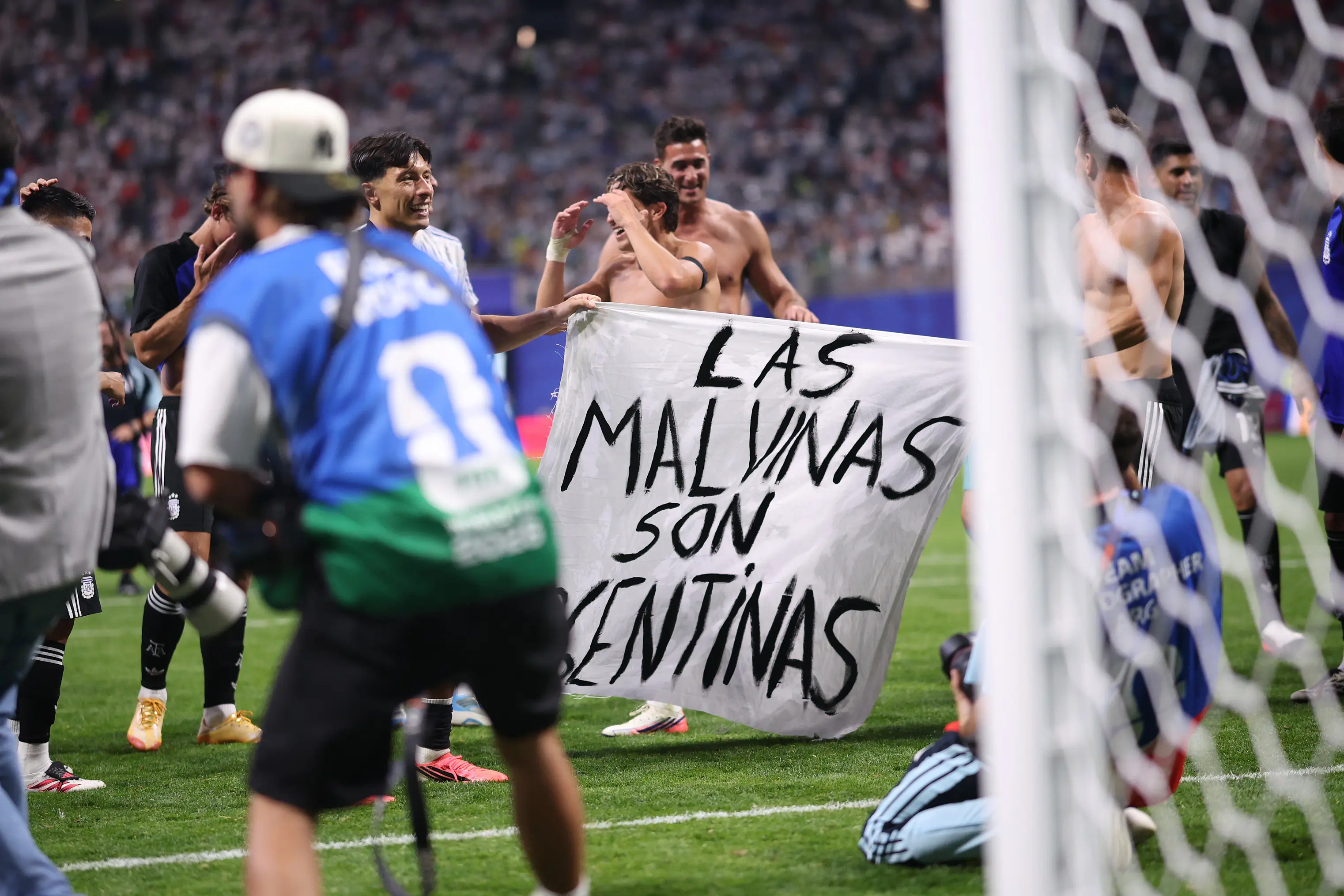 The banner was paraded across the pitch by players in wake of their semi-final win (MI News/NurPhoto via Getty Images)
