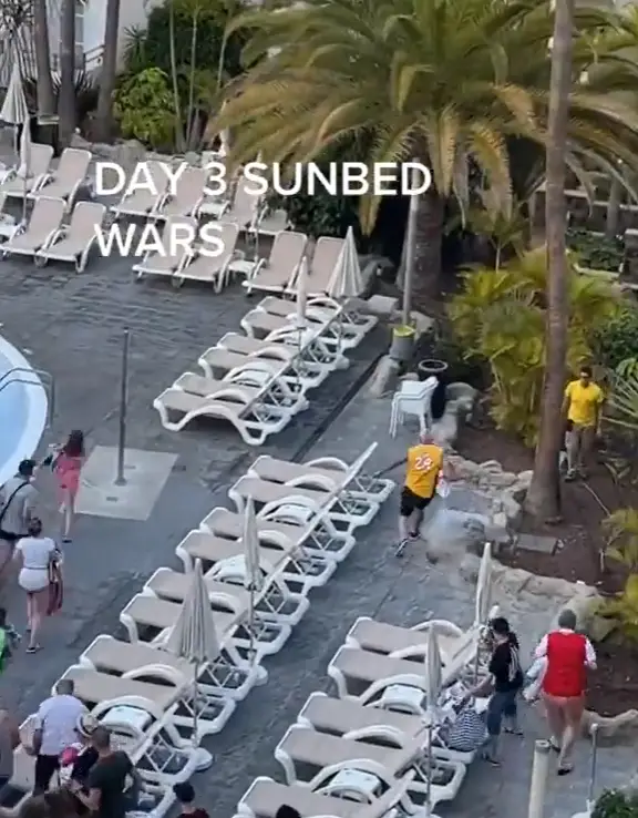 A random bloke has been dubbed the ‘king of the sunbed hoggers’ after causing ‘absolute carnage’ on holiday.