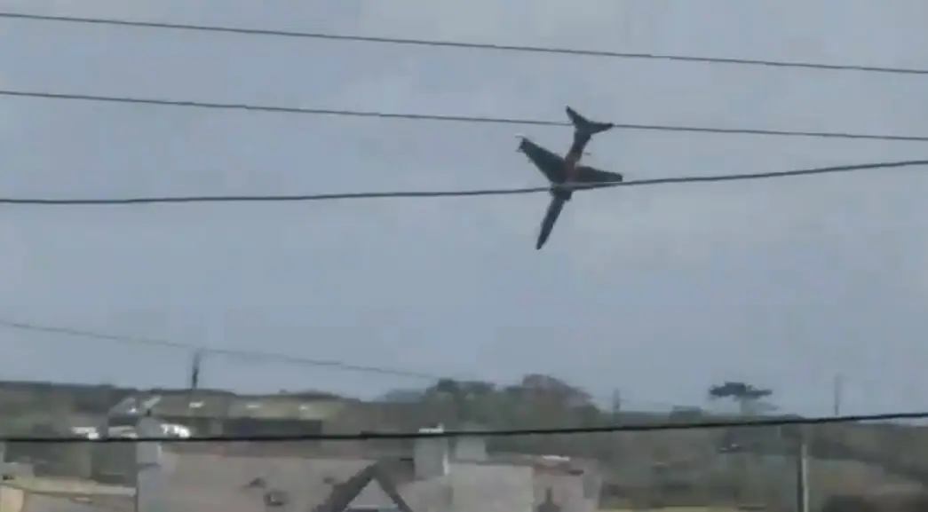 The two pilots are said to have safely ejected before the jet burst into flames (X)