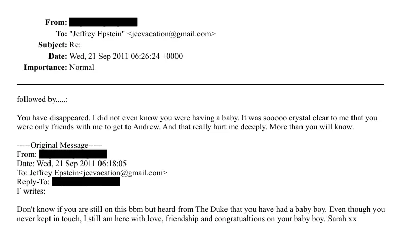 The email, which appears to be from Sarah Ferguson (DoJ)