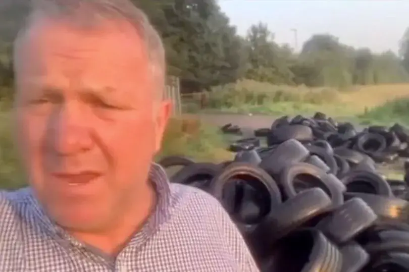 Stuart decided to get revenge on the fly-tipper after hundreds of tyres were dumped on his land (Facebook)
