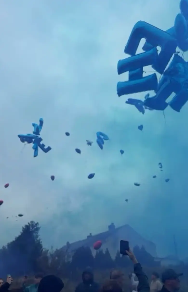 Other released balloons and blue flares into the air (Instagram)